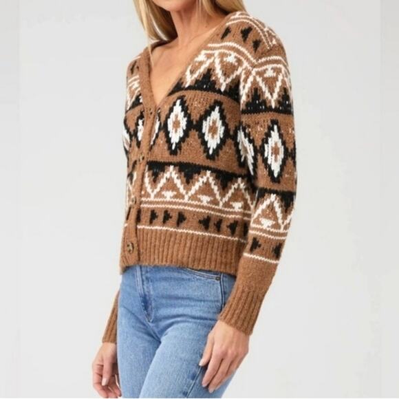 BB Dakota Steve Madden Fair Isle Aztec Button Down Cardigan Sweater Cozy Fall S - Picture 4 of 15